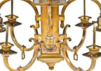 early 20th century one of three matching mission or craftsman style nicely aged brass combination gas and electric masonic lodge ceiling fixturre