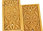 matching set of original 19th century refinished ornamental cast bronze interior residential passage door hinge leaf cover plates with original screws