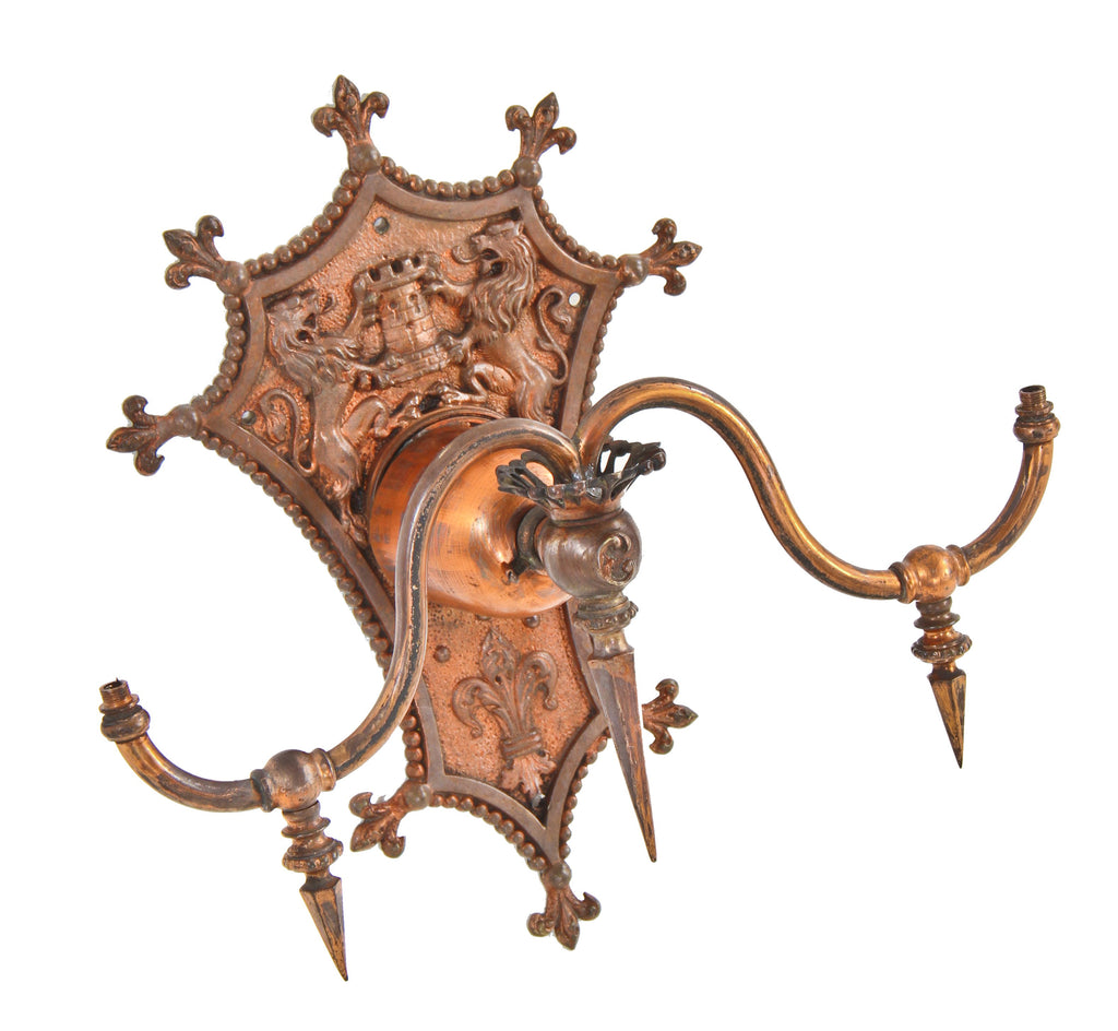 historically important all original late 19th century copper-plated cast bronze spanish revival style columbus memorial building wall sconce