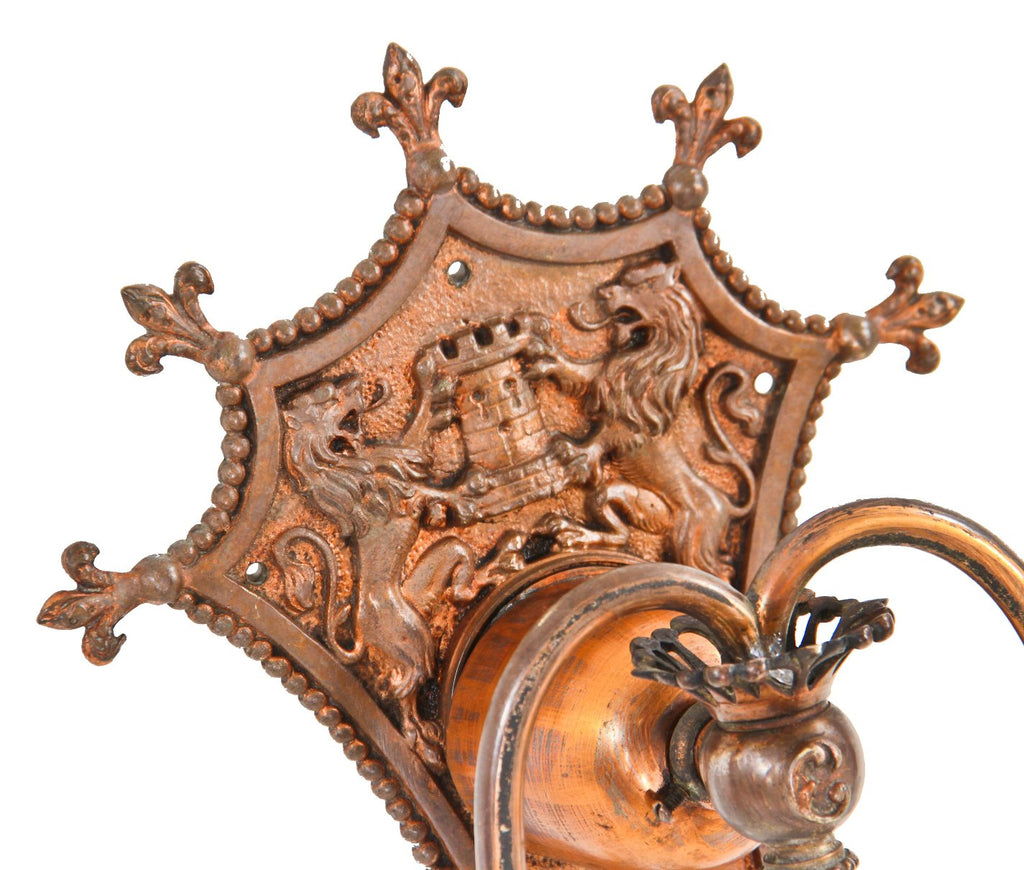 historically important all original late 19th century copper-plated cast bronze spanish revival style columbus memorial building wall sconce