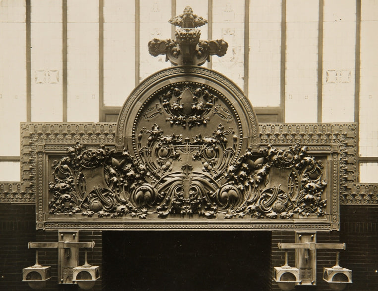 rare all original c. 1906 framed gelatin-silver photographic print of louis sullivan-designed interior ornamental terra cotta from the national farmers owatonna bank