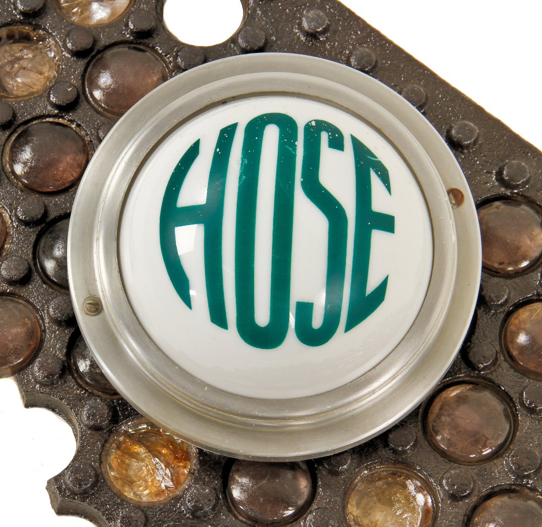 1930's american machine age flush mount illuminated theater auditorium fire "hose" green informative wall light fixture with aluminum fitter