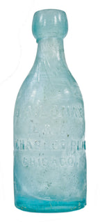 original c.1870-1872 privy dug aqua blobtop soda bottle manufactured for chicago bottler j.a. lomax.