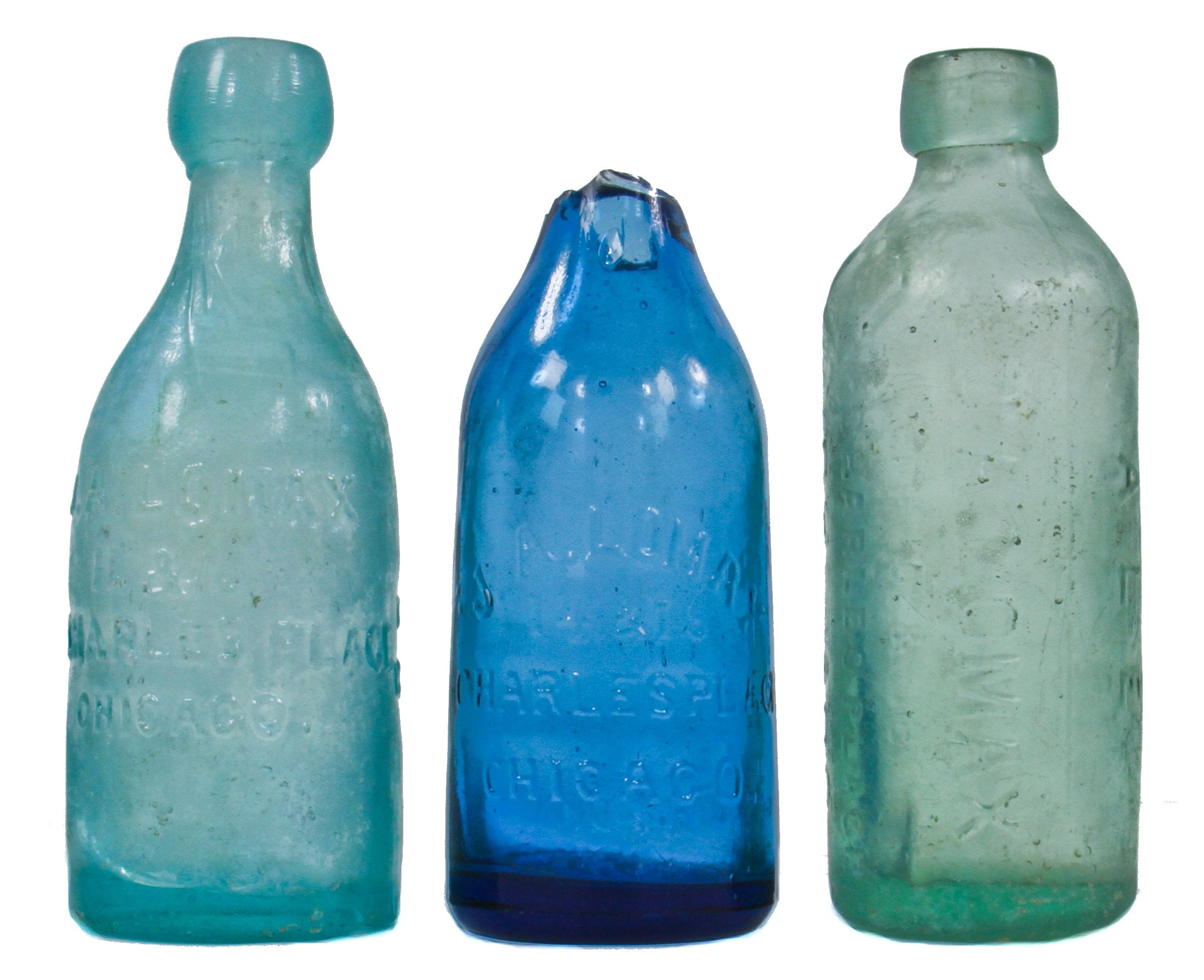 original c.1870-1872 privy dug aqua blobtop soda bottle manufactured for chicago bottler j.a. lomax.