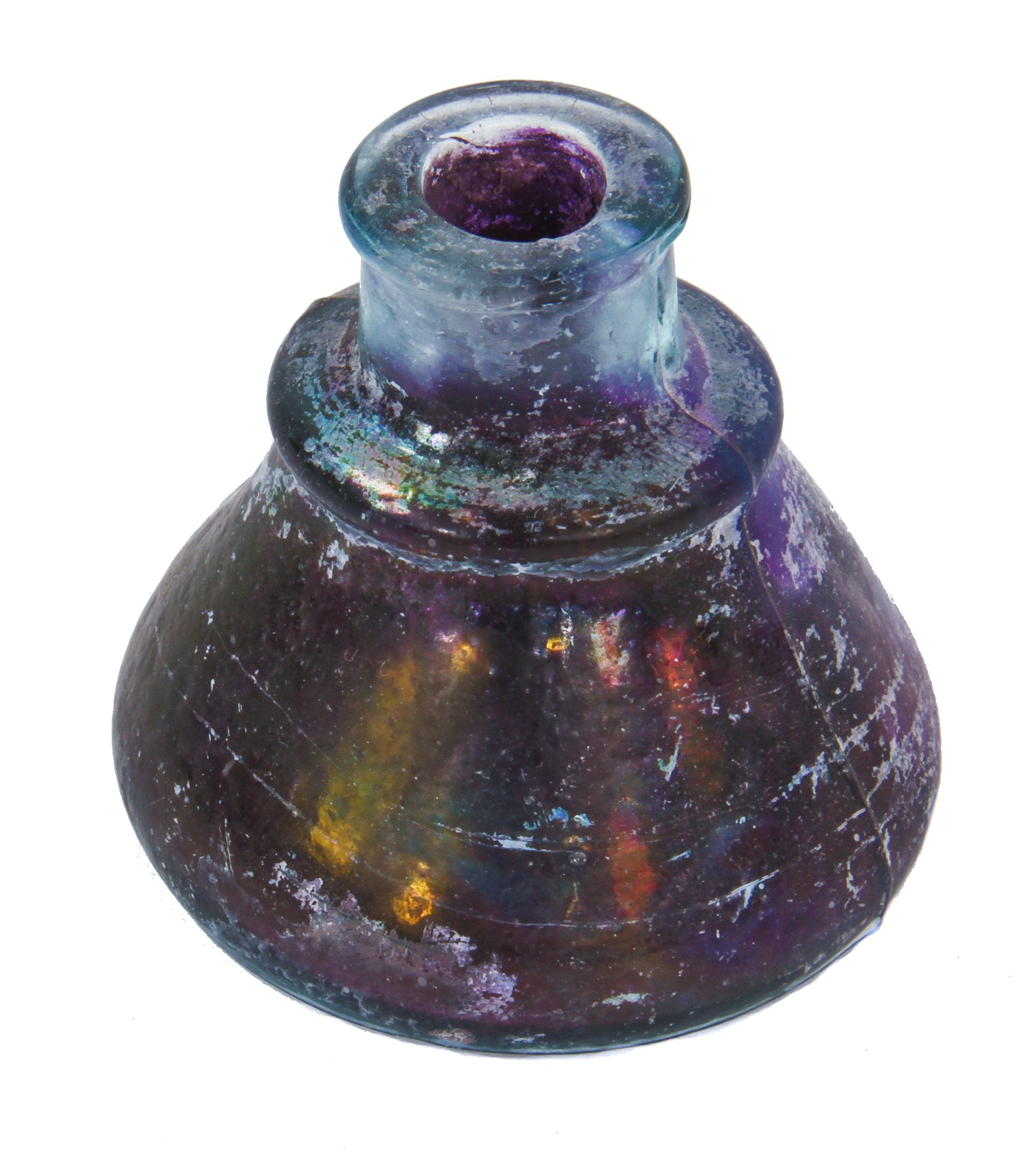 original and intact privy dug purple-tinted "cone" shaped glass inkwell salvaged from a chicago area demolition site