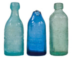 rare original antique c. 1873-1880 century blue aqua hutchinson style blob top glass soda bottle manufactured for john a. lomax in chicago, il