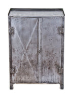 original american depression era heavily reinforced detroit automotive assembly plant all-welded brushed steel freestanding storage cabinet with hinged doors