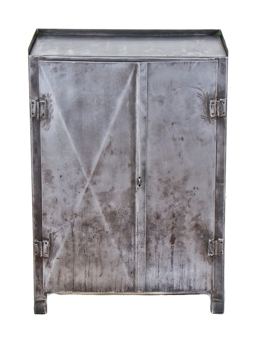original american depression era heavily reinforced detroit automotive assembly plant all-welded brushed steel freestanding storage cabinet with hinged doors