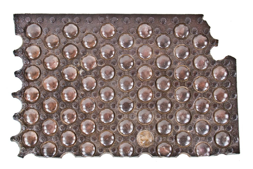 original stately c. 1870's original exterior city of chicago sidewalk refinished cast iron vault light panel with "sun-purple" embossed letter solid glass lenses
