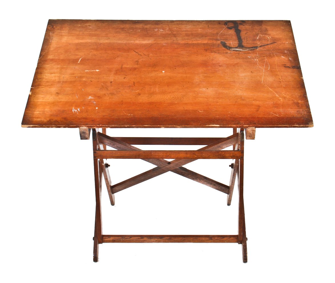 rare late 19th century all original and completely intact varnished solid oak wood fully adjustable dietzgen "peerless" drawing or drafting board with folding stand