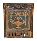 entirely original c. 1895-1905 antique american copper-plated ornamental stamped steel interior residential fireplace gas grille or insert with intact summer cover
