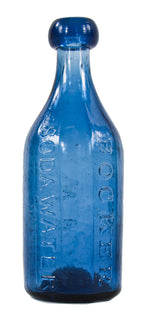 original c. 1849-60 dug cobalt blue iron-pontiled "knickerbocker" ten-sided new york city soda water glass bottle with oval-shaped blob lip