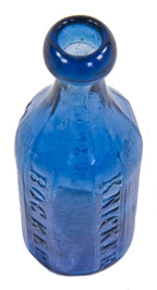 original c. 1849-60 dug cobalt blue iron-pontiled "knickerbocker" ten-sided new york city soda water glass bottle with oval-shaped blob lip