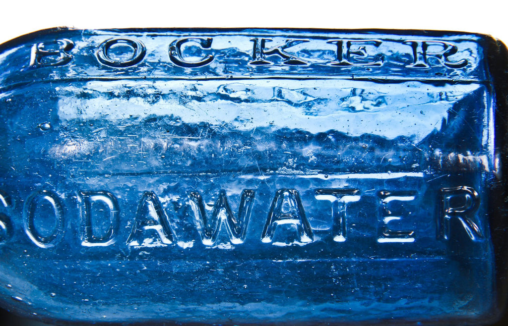 original c. 1849-60 dug cobalt blue iron-pontiled "knickerbocker" ten-sided new york city soda water glass bottle with oval-shaped blob lip
