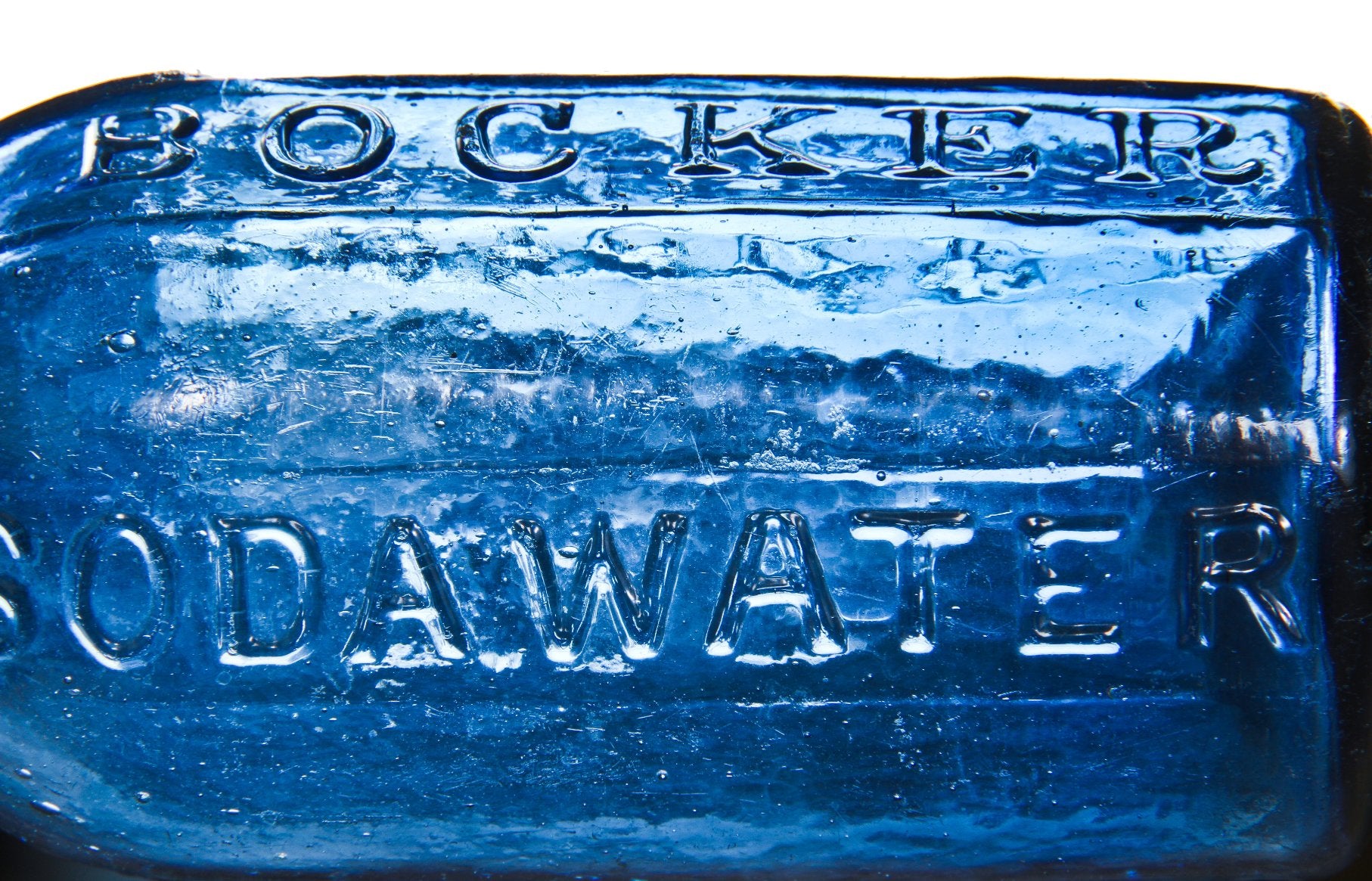 original c. 1849-60 dug cobalt blue iron-pontiled "knickerbocker" ten-sided new york city soda water glass bottle with oval-shaped blob lip
