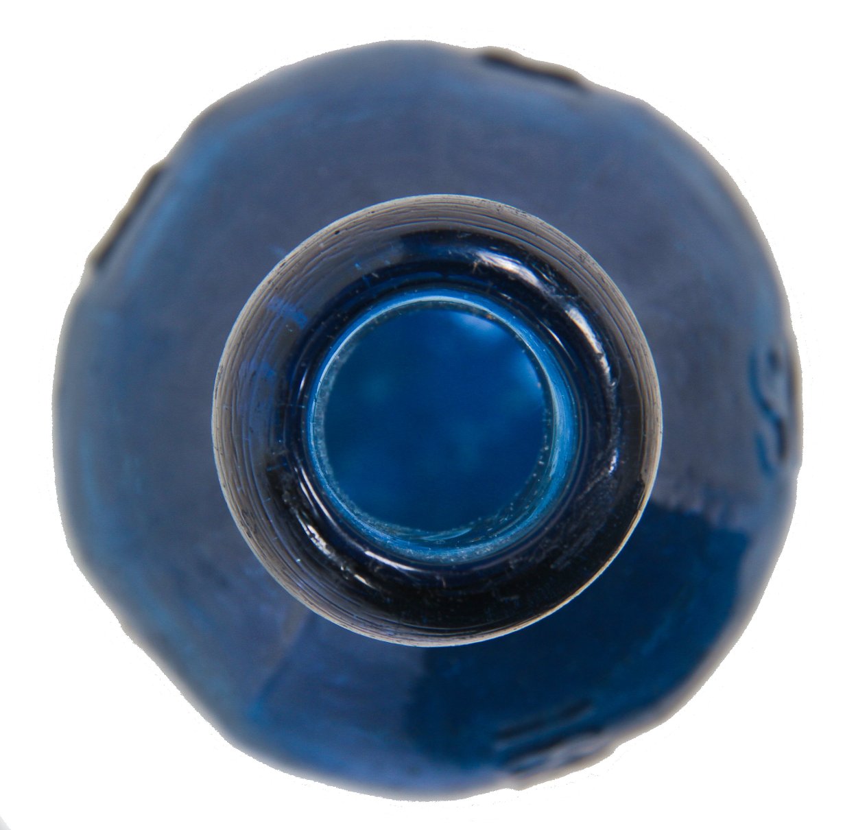 original c. 1849-60 dug cobalt blue iron-pontiled "knickerbocker" ten-sided new york city soda water glass bottle with oval-shaped blob lip