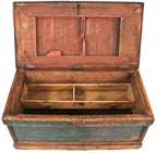 rare civil war-era original american industrial recessed panel oversized residential carpenter's tool chest with old crazed green paint and early sheet metal alteration