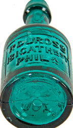 original c. 1855-65 brilliantly colored emerald green p. duross "brown stout" squat bottle with distinctive crudity and applied slopping collar with single ring