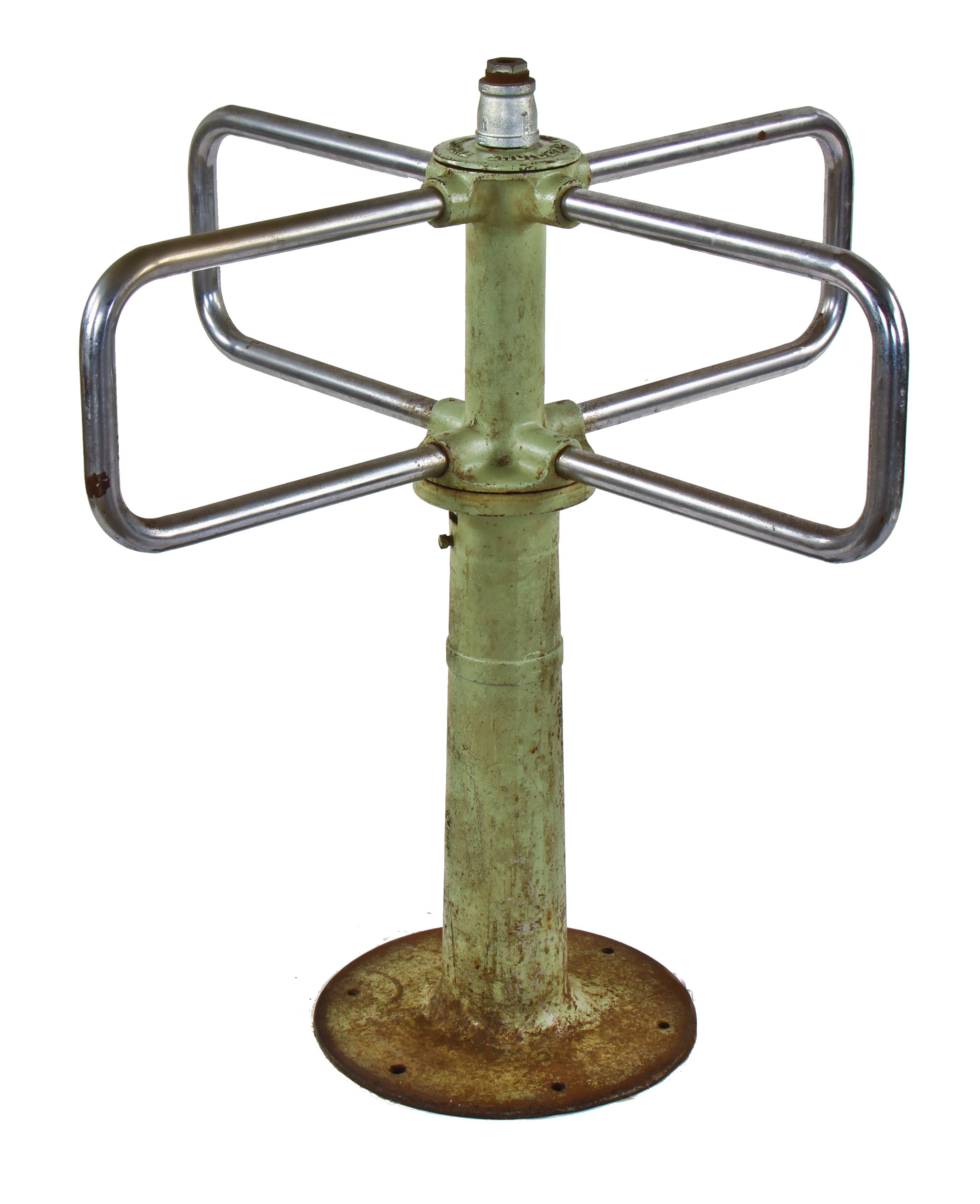 fully functional c. 1940's or possibly early 1950's vintage american industrial freestanding weathered and worn wrigley field turnstile with cast iron base