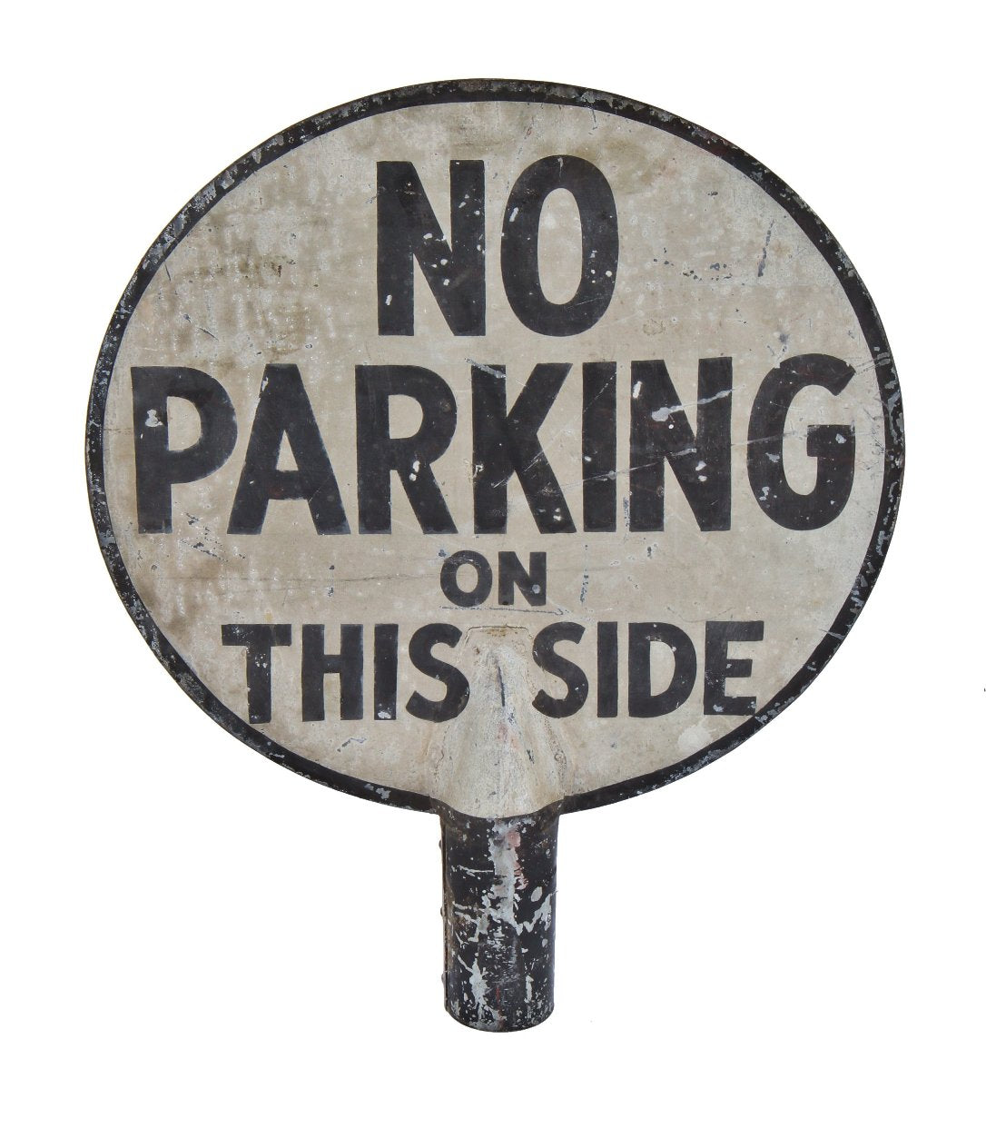 nicely weathered original antique american c. 1920's hand-painted pittsburgh city street "no parking" lamppost lollipop stamped metal sign