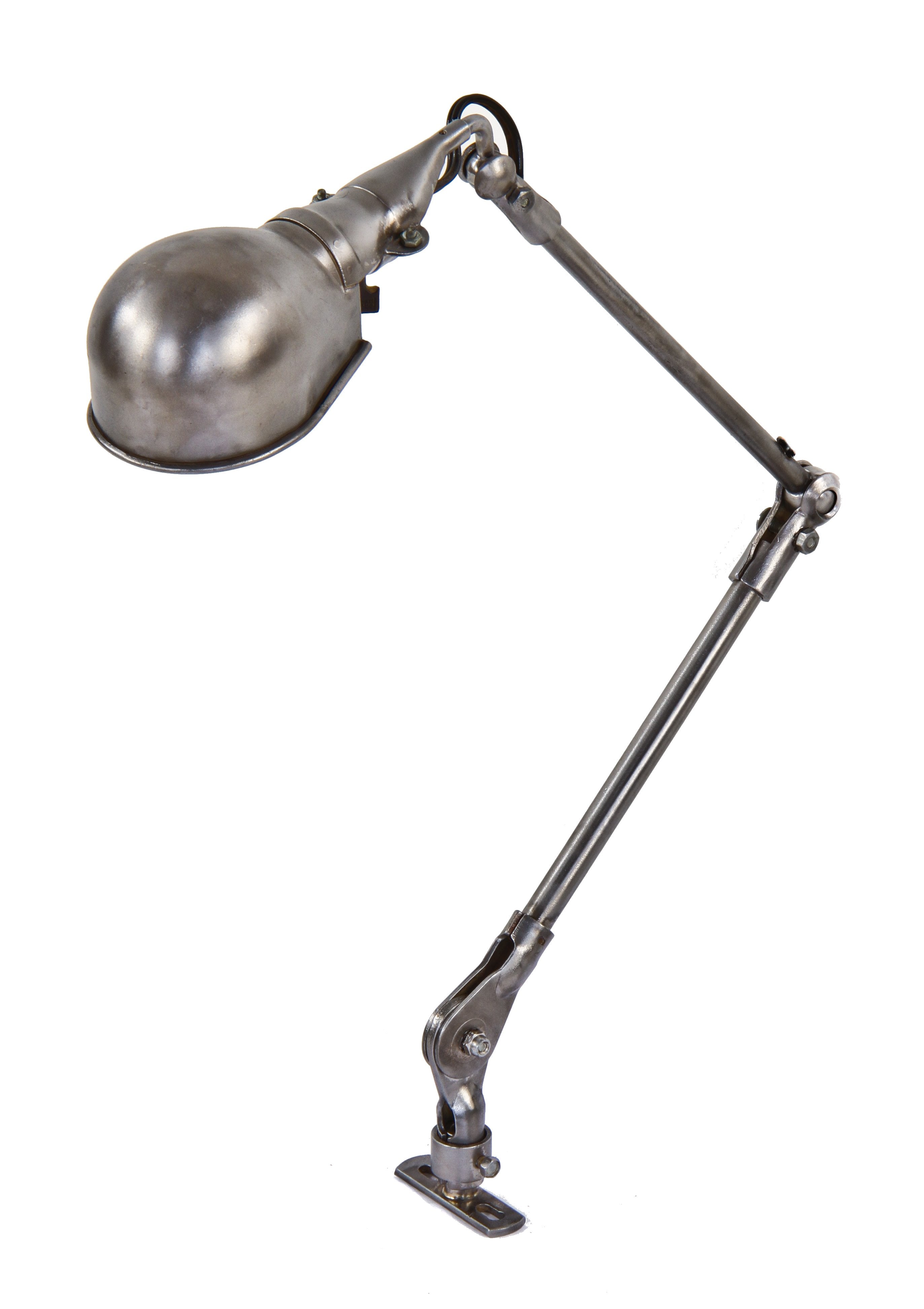fully functional refinished c. 1940's american vintage industrial triple-joint articulating arm "localite" factory machinist shop task lamp with "slim helmet" shade