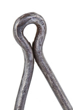 matching set of early 20th century oversized refinished solid wrought steel factory hoisting gambrels with uniform brushed metal finish