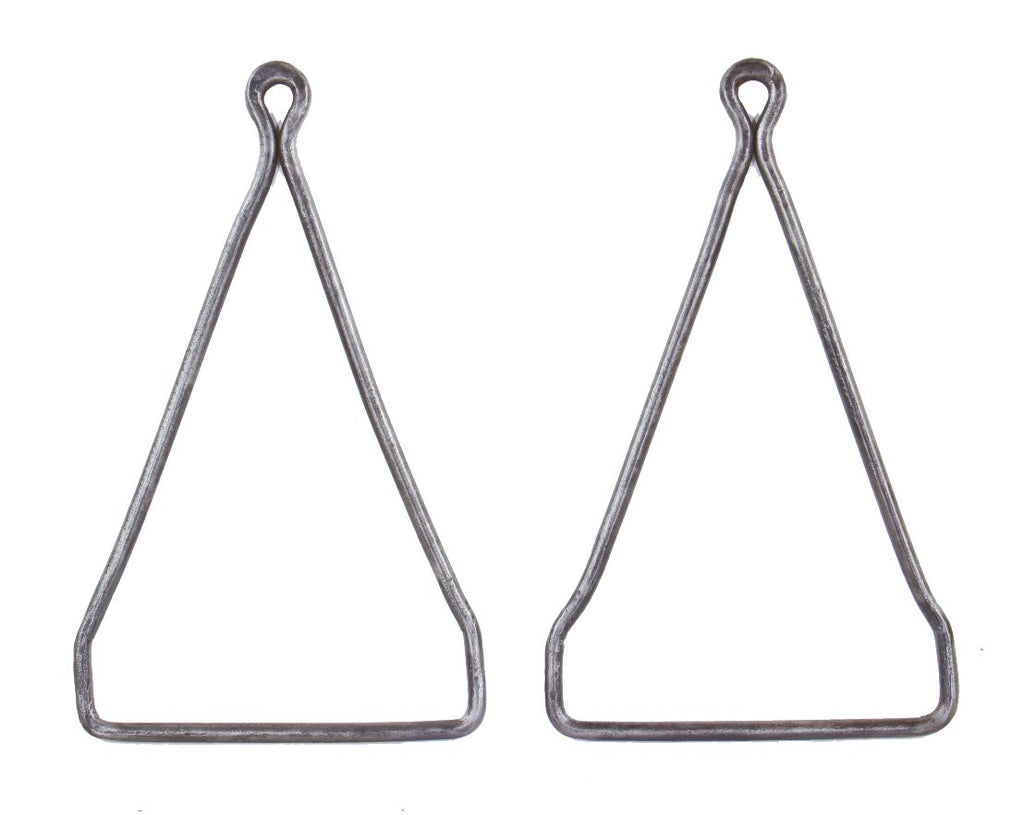 matching set of early 20th century oversized refinished solid wrought steel factory hoisting gambrels with uniform brushed metal finish