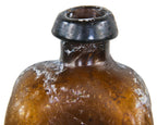 very rare and original antique american 1830's strikingly crude dark olive amber open-pontiled utility bottle with applied collar discovered in a baltimore privy vault