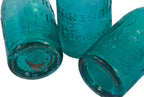 three matching privy dug mid-nineteenth century vibrant blue green glass iron pontiled soda bottles manufactured for william riddle in philadelphia, pa.
