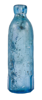 mid-nineteenth century privy dug cobalt blue w.h.h. glass "blob top" soda or mineral water bottle fabricated by the william mccully glass works of pittsburgh, pa.