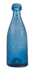 rare late 1850's original and intact cobalt blue blobtop soda bottle manufactured for chicago bottler william henry hutchinson in pittsburgh, pa.