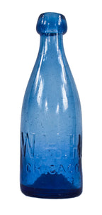 collectible rare late 1850's original and intact cobalt blue blobtop soda bottle manufactured for chicago bottler william henry hutchinson in pittsburgh, pa.
