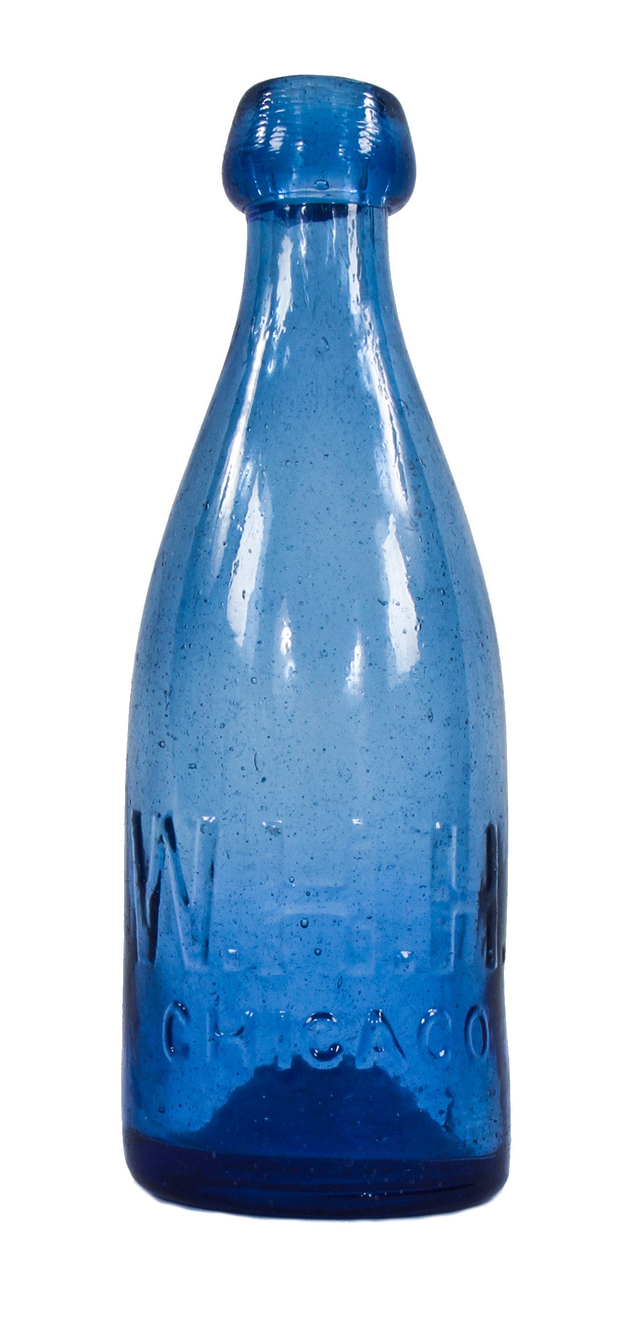 collectible rare late 1850's original and intact cobalt blue blobtop soda bottle manufactured for chicago bottler william henry hutchinson in pittsburgh, pa.