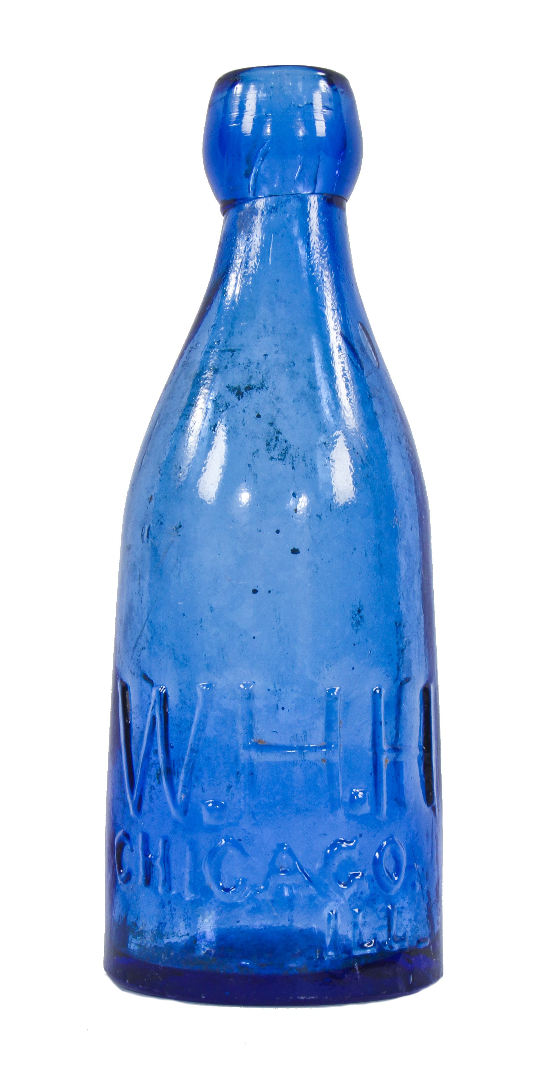 original and amazingly intact privy dug c. 1860's-1870's cobalt blue glass w.h.h. soda or mineral water bottle with applied blob top