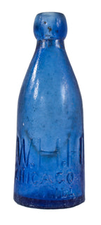 original privy dug c. 1850's-1860's intact iron-pontiled cobalt blue glass "w.h.h." mineral or soda water bottle fabricated for william h. hutchinson in chicago, il.