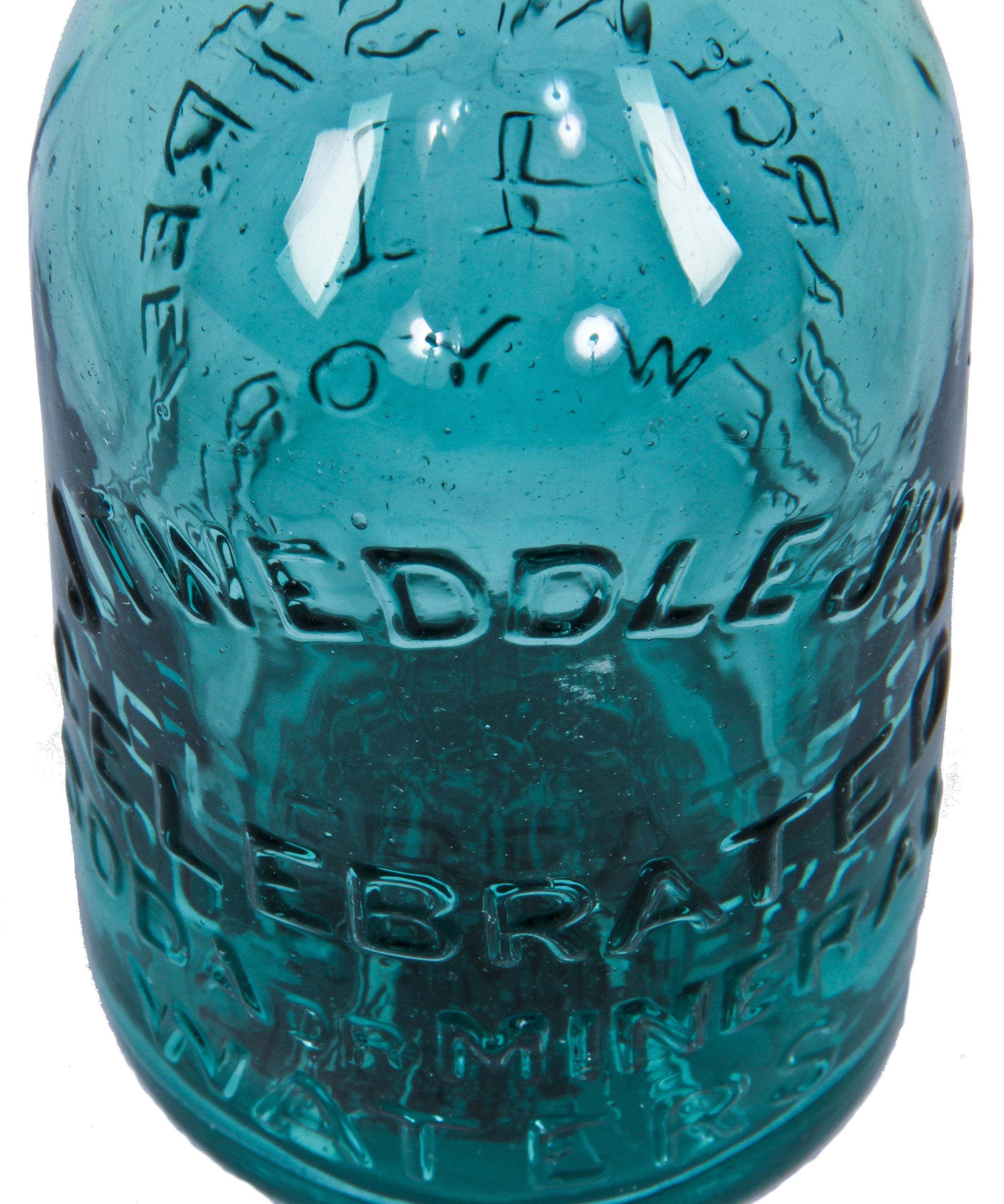 mid-nineteenth century vibrant blue-green privy dug antique american iron-pontiled soda bottle with tapered blobtop manufactured for new york bottler john tweddle jr