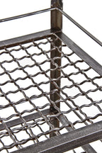 unusual late 1920's american antique industrial three-tier welded joint stationary rack or stand with heavy gauge corrugated wire shelves and rail guards