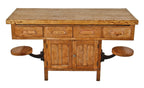 highly sought after original early 20th century american made refinished industrial maple wood students' chemistry desk with fully functional swing-out seats
