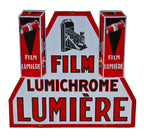 emarkably rare "new old stock" double-sided french art deco porcelain enameled lumichrome film advertising sign