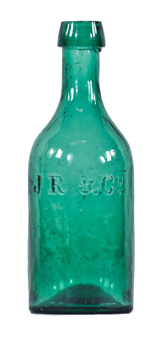 hard to find original and intact c. 1841-1845 antique green open-pontiled john reynolds & company soda bottle with applied tapered edge top or lip