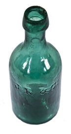 hard to find original and intact c. 1841-1845 antique green open-pontiled john reynolds & company soda bottle with applied tapered edge top or lip