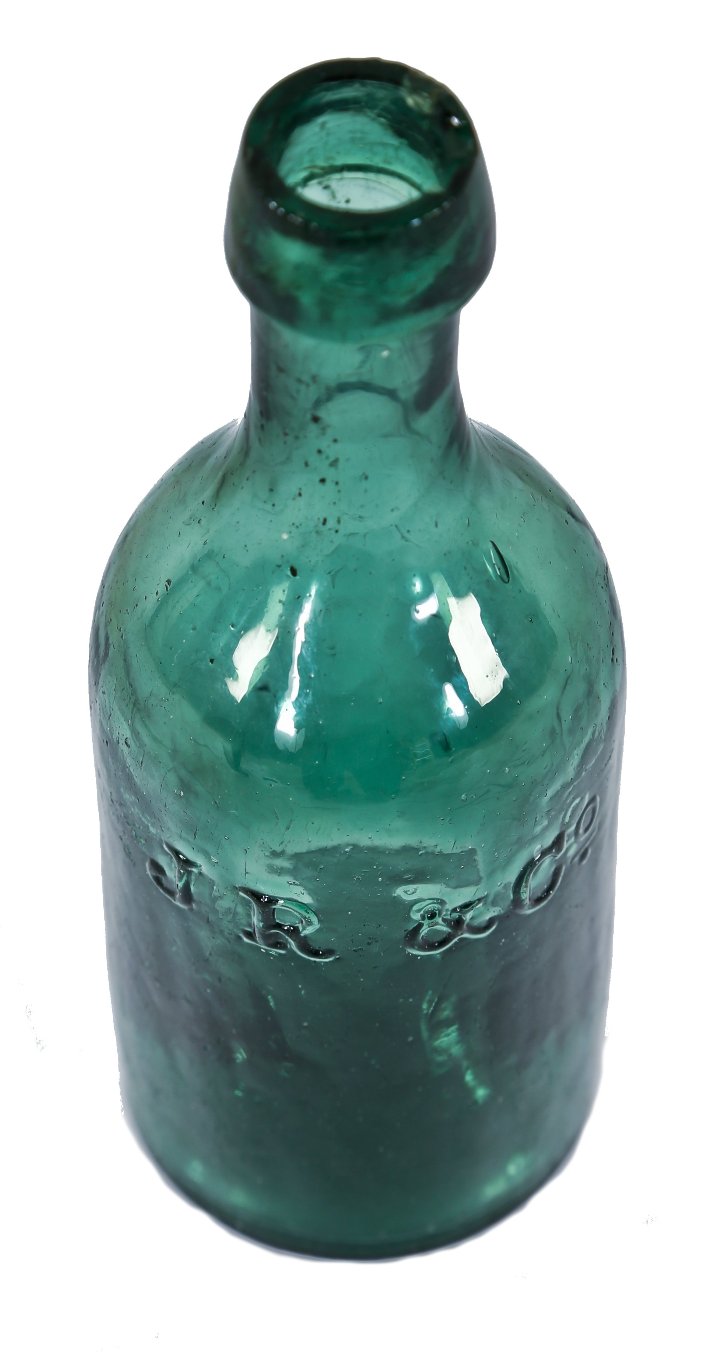 hard to find original and intact c. 1841-1845 antique green open-pontiled john reynolds & company soda bottle with applied tapered edge top or lip