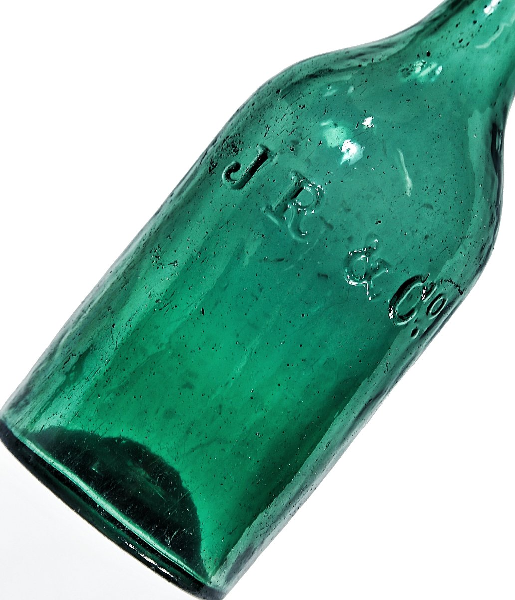 hard to find original and intact c. 1841-1845 antique green open-pontiled john reynolds & company soda bottle with applied tapered edge top or lip