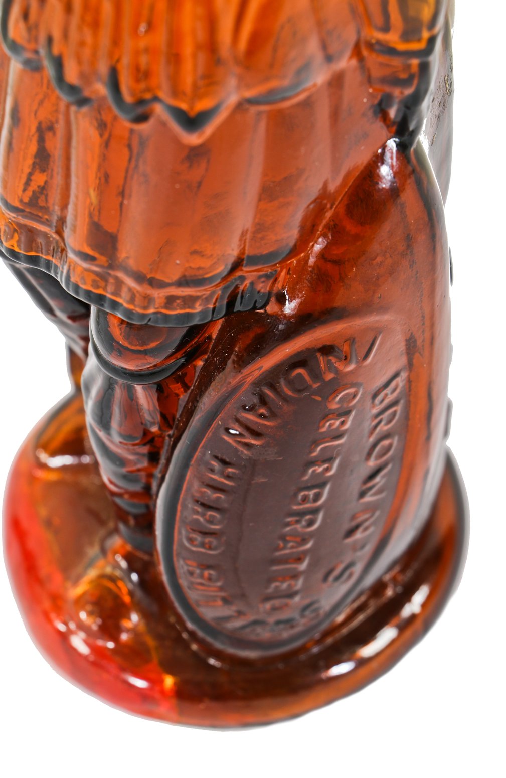 original and largely intact c. 1870's american antique medical "indian queen" browns celebrated indian herb bitters amber colored full-figure bottle