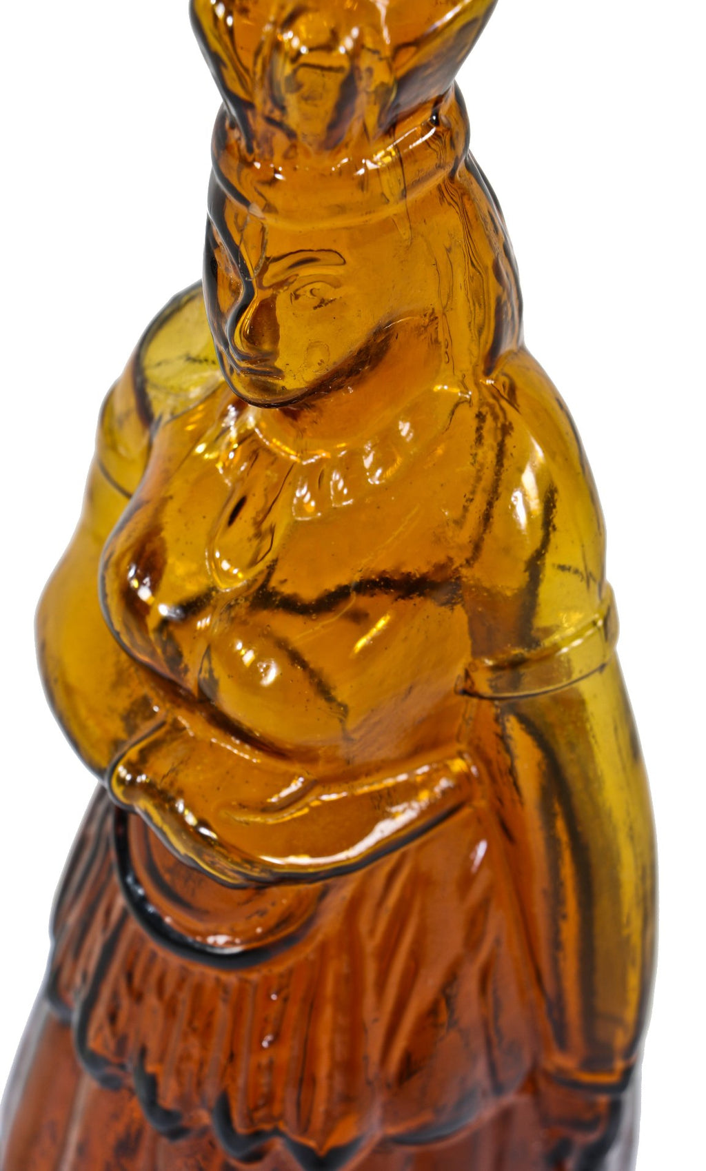 original and largely intact c. 1870's american antique medical "indian queen" browns celebrated indian herb bitters amber colored full-figure bottle