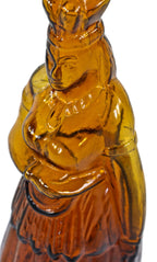 original and largely intact c. 1870's american antique medical "indian queen" browns celebrated indian herb bitters amber colored full-figure bottle
