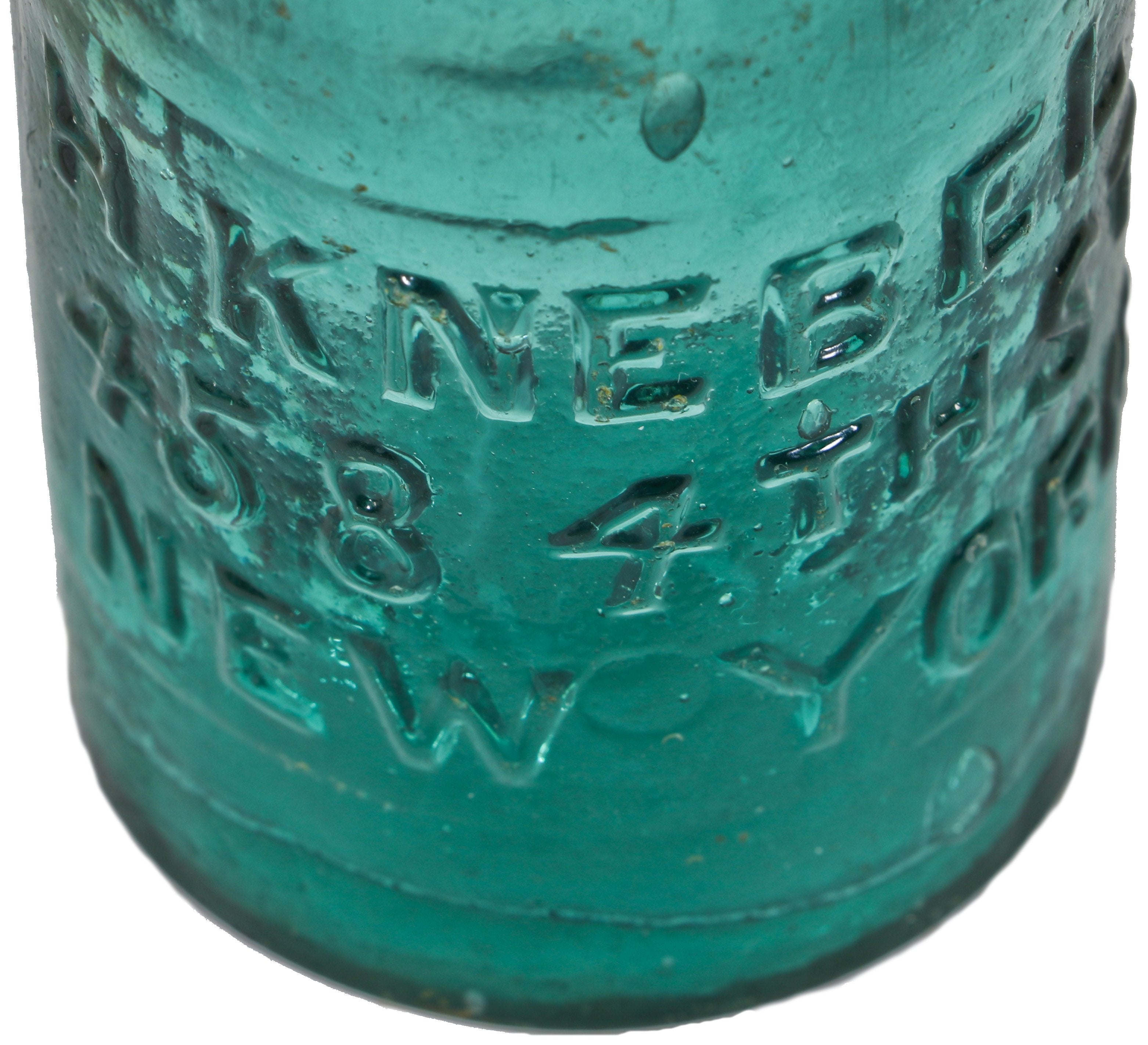 original and intact mid-nineteenth century american teal blue green glass henry knebel soda or mineral water bottle with applied blobtop