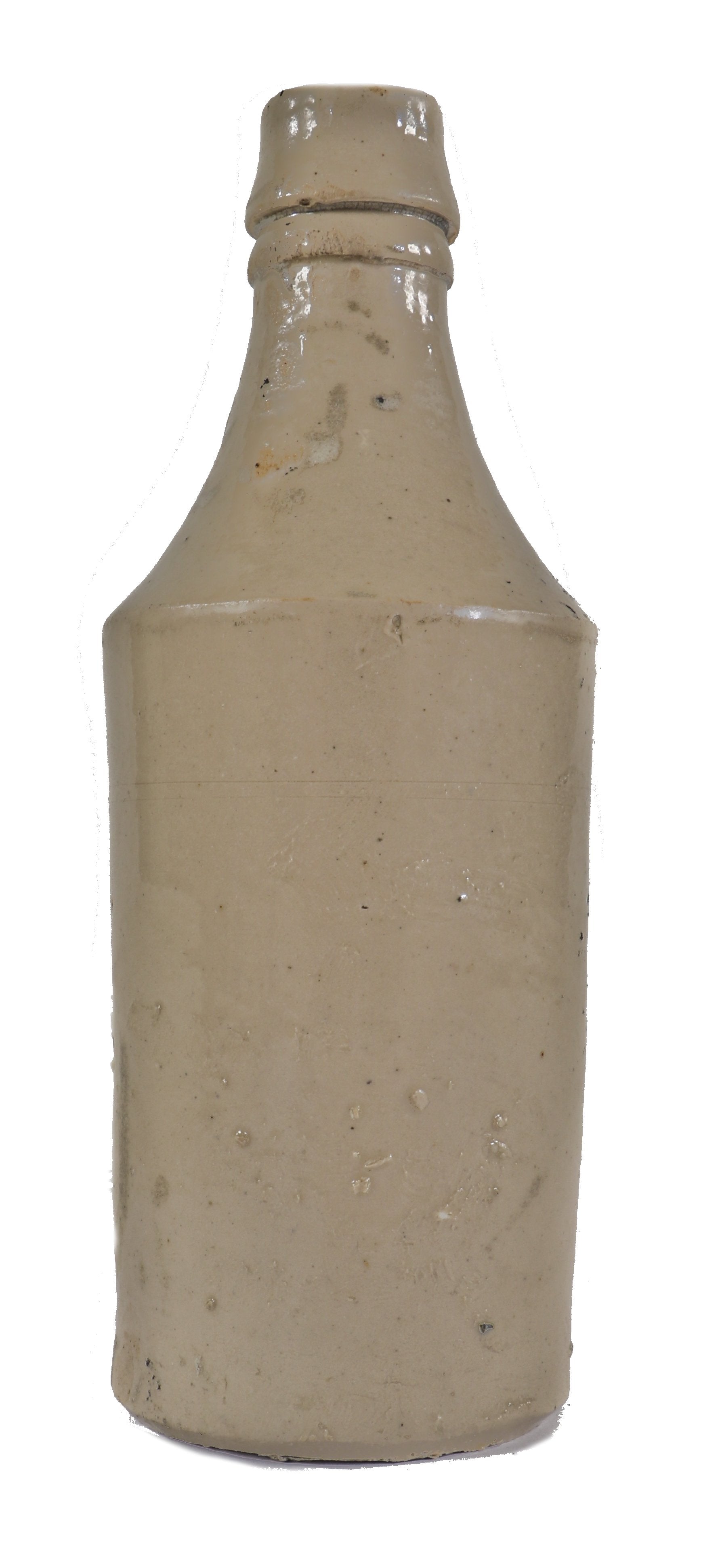 hard to find original and intact cream colored glazed stoneware mead style pottery bottle of unknown origin.
