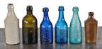 late 1840's richly colored cobalt blue glass burr & water "celebrated mineral waters" iron pontiled soda bottle discovered near chicago's wolf point
