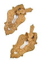 19th century original antique american ornamental cast bronze interior residential cast bronze passage door keyhole escutcheons with swinging covers